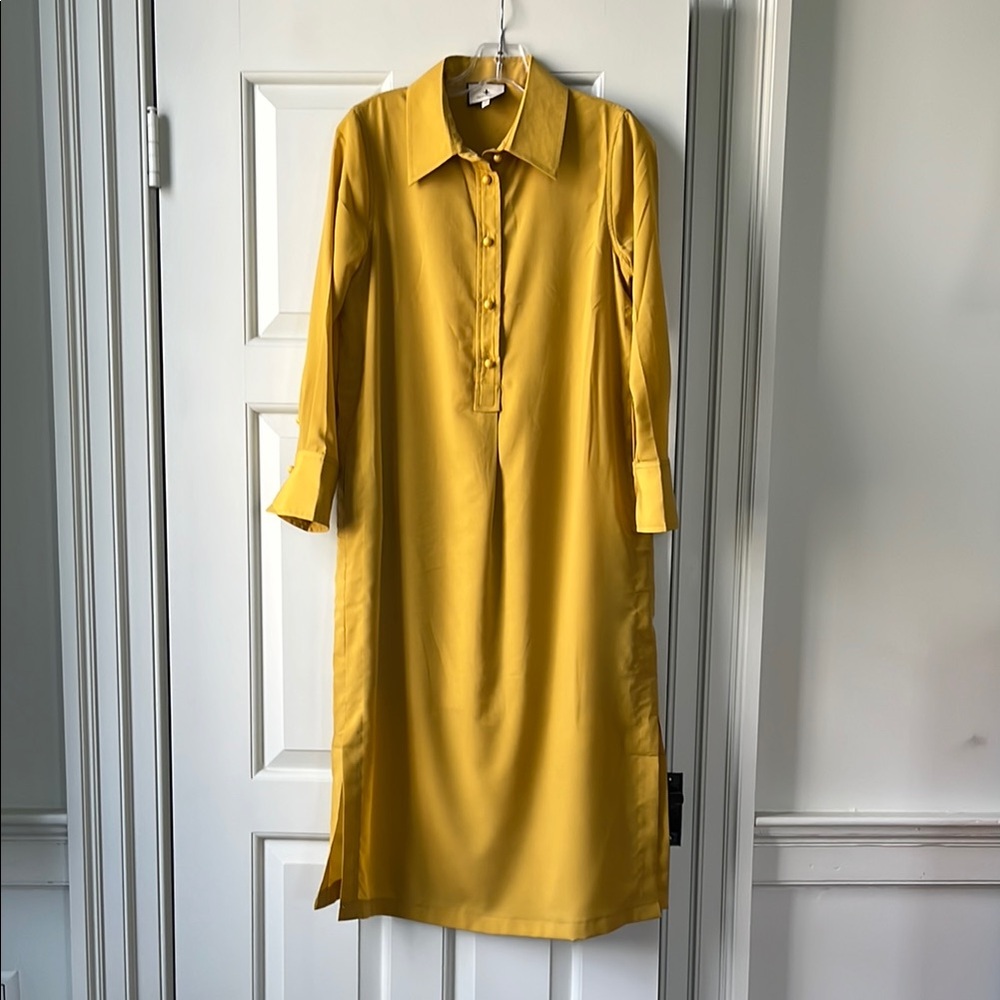 Tuckernuck Silk Shirt Dress - goldish/yellow